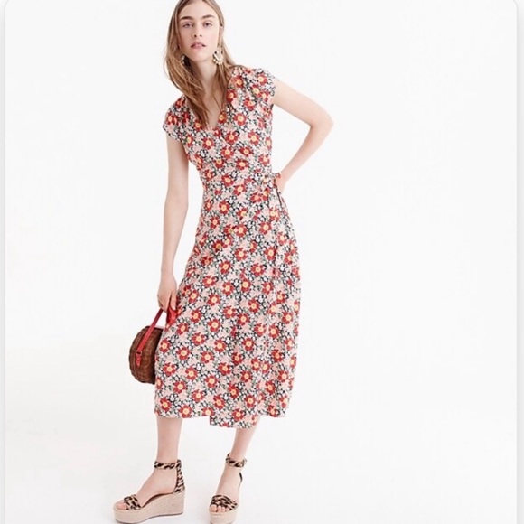 J. Crew | Dresses | J Crew Mercantile Easy Wrap Midi Dress In Seventies ...